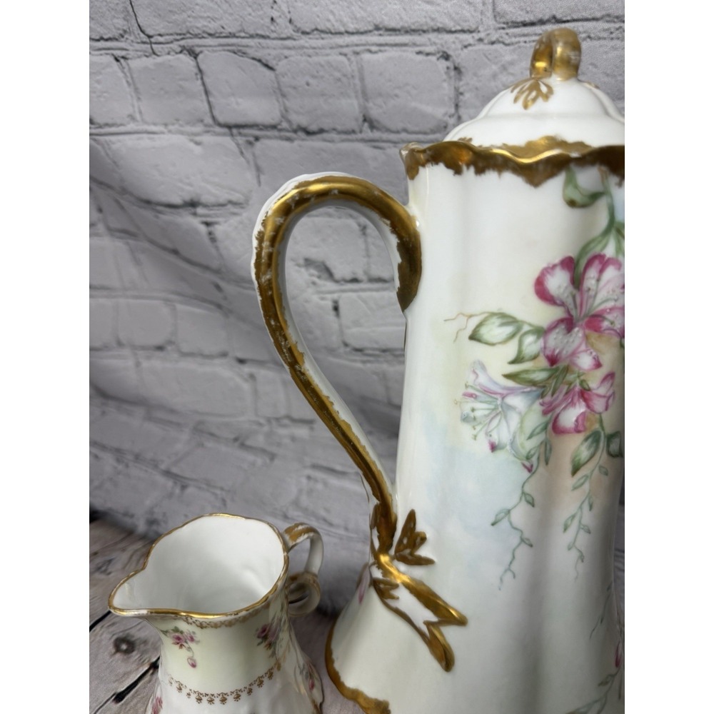 Antique CFH GDM Charles Field Haviland Limoges‎ France Chocolate Pot Set Floral - Picture 6 of 14